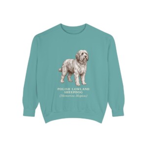 Polish Lowland Sheepdog Latin Sweatshirt, Seafoam, front view