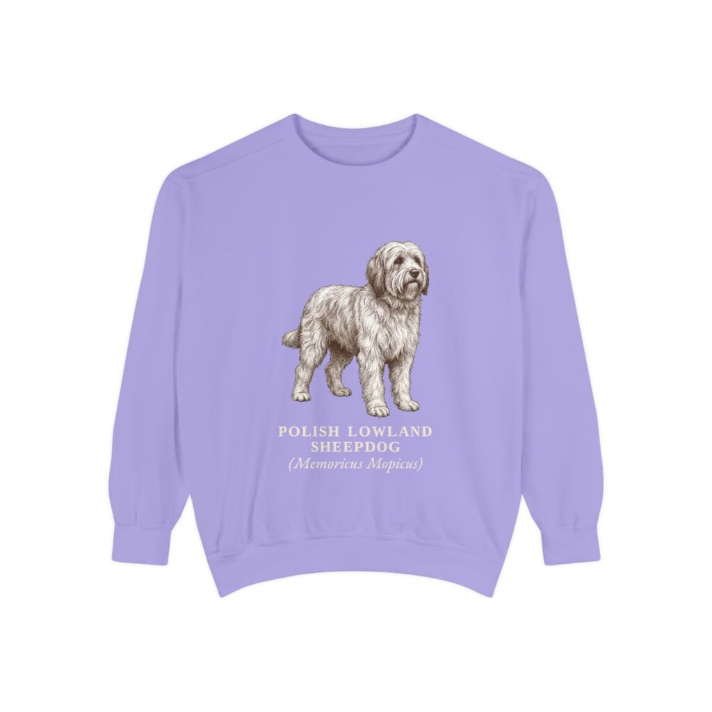 polish-lowland-sheepdog-sweatshirt-latin-violet Polish Lowland Sheepdog Latin Sweatshirt, Violet, front view