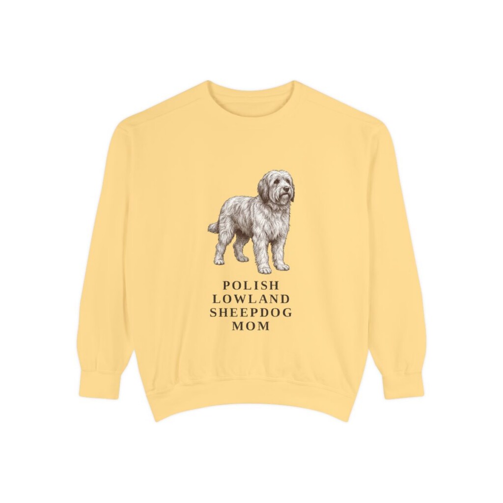 polish-lowland-sheepdog-sweatshirt-mom-butter Polish Lowland Sheepdog Mom Sweatshirt, Butter, front view