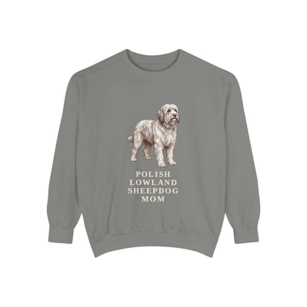 polish-lowland-sheepdog-sweatshirt-mom-grey Polish Lowland Sheepdog Mom Sweatshirt, Grey, front view