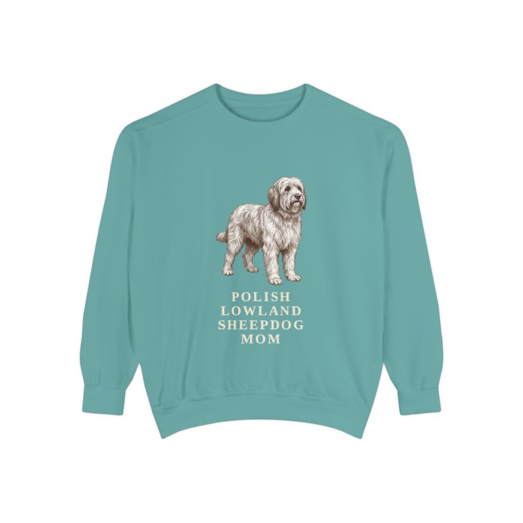 polish-lowland-sheepdog-sweatshirt-mom-seafoam Polish Lowland Sheepdog Mom Sweatshirt, Seafoam, front view