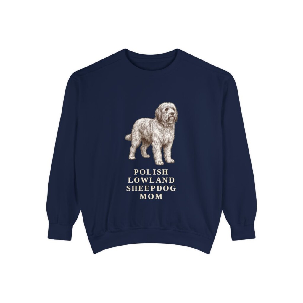 polish-lowland-sheepdog-sweatshirt-mom-true-navy Polish Lowland Sheepdog Mom Sweatshirt, True Navy, front view