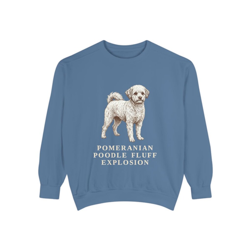 pomapoo-sweatshirt-humor-blue-jean Pomapoo Humor Sweatshirt, Blue Jean, front view