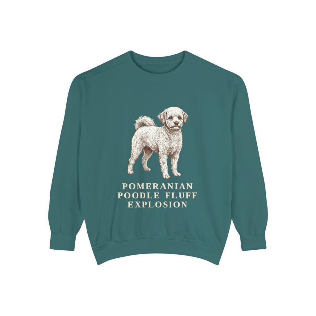 pomapoo-sweatshirt-humor-blue-spruce Pomapoo Humor Sweatshirt, Blue Spruce, front view