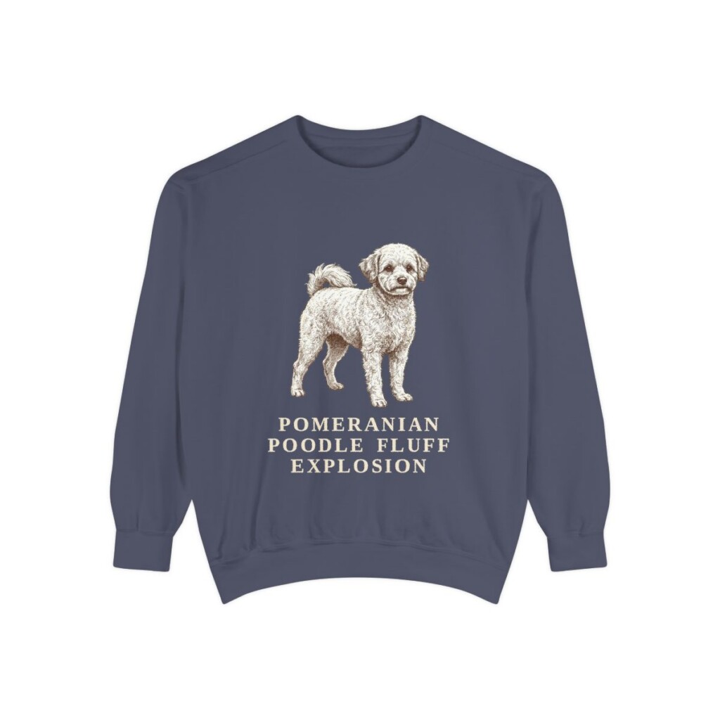 pomapoo-sweatshirt-humor-denim Pomapoo Humor Sweatshirt, Denim, front view