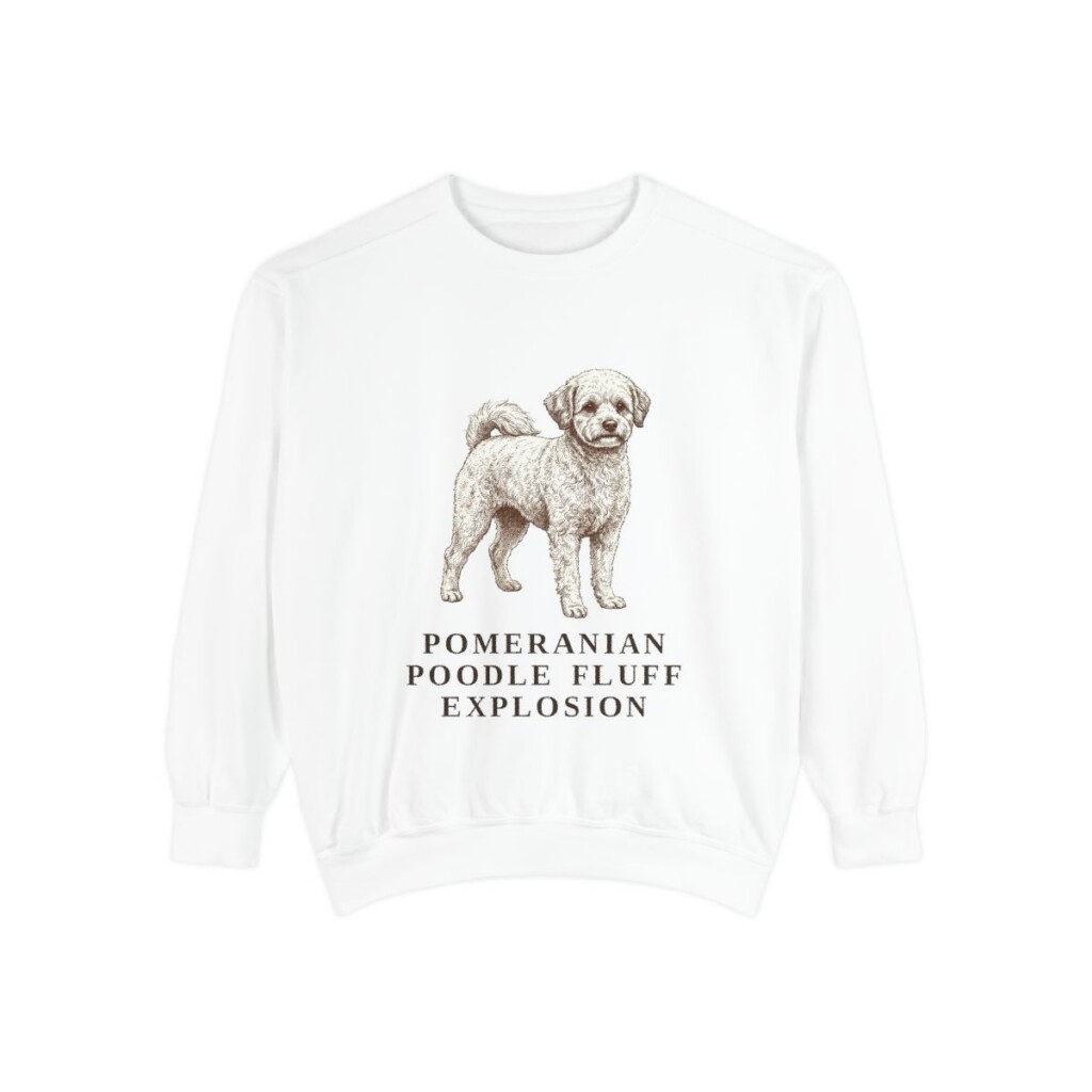pomapoo-sweatshirt-humor-white Pomapoo Humor Sweatshirt, White, front view