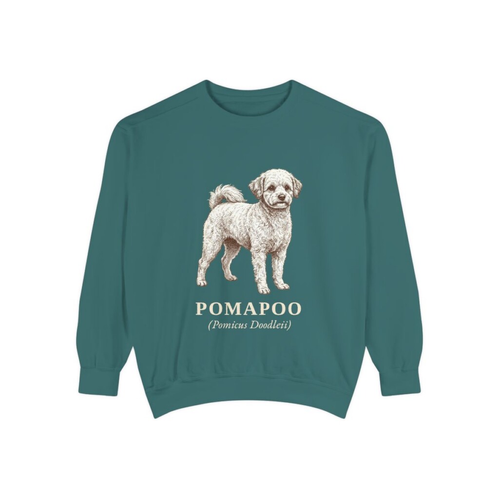 Pomapoo Latin Sweatshirt, Blue Spruce, front view
