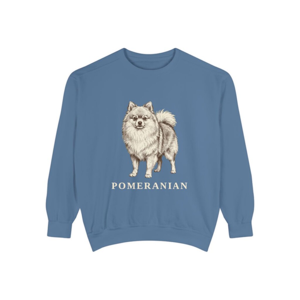 Pomeranian Sweatshirt, Blue Jean, front view