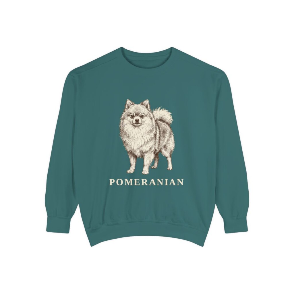 Pomeranian Sweatshirt, Blue Spruce, front view