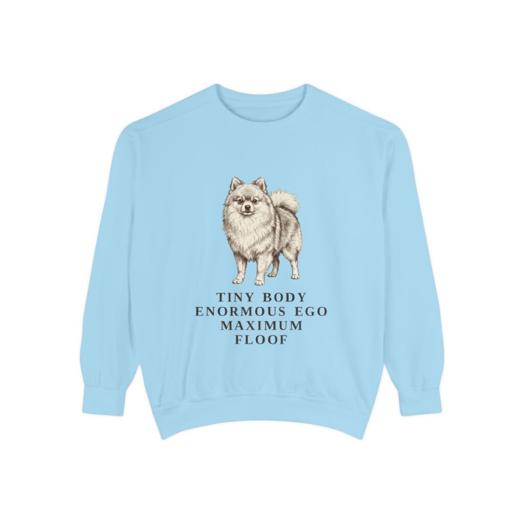 Pomeranian Humor Sweatshirt, Chambray, front view
