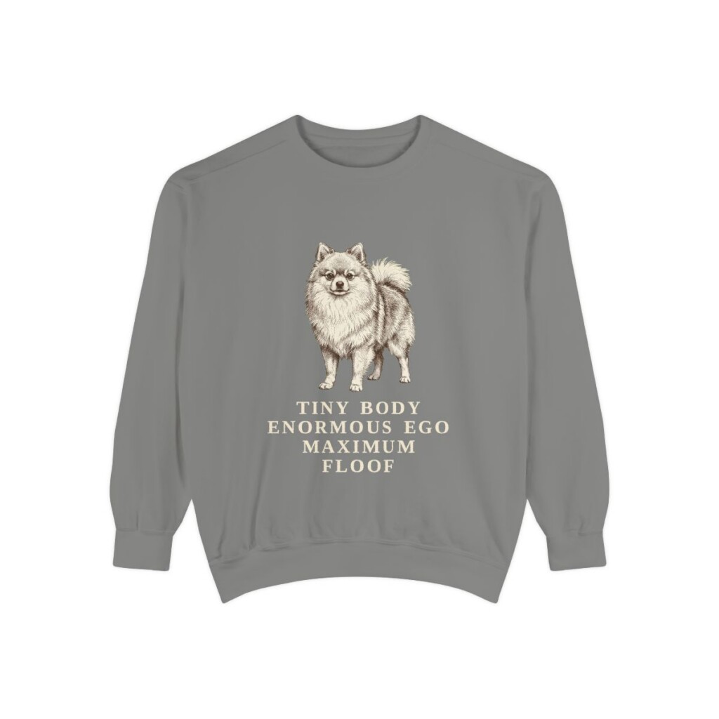 Pomeranian Humor Sweatshirt, Grey, front view