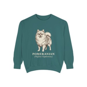 Pomeranian Latin Sweatshirt, Blue Spruce, front view