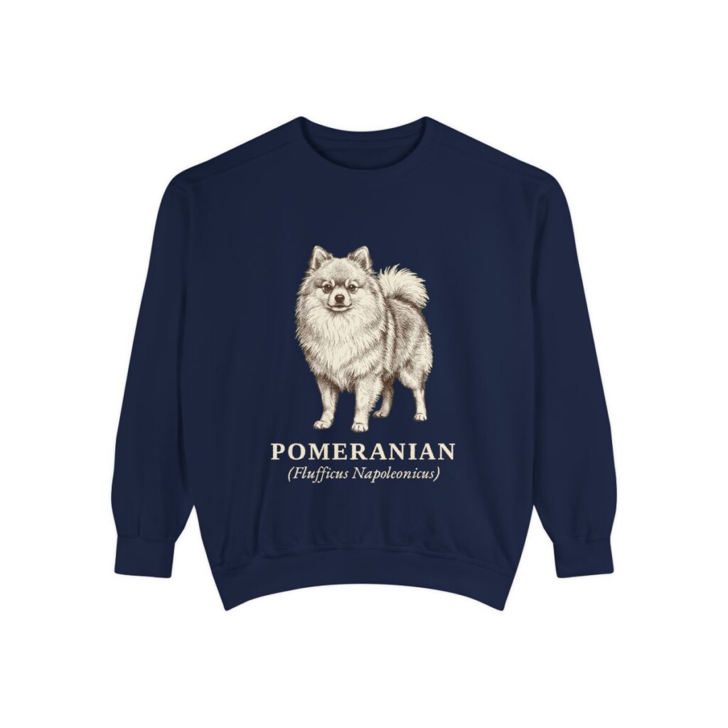 Pomeranian Latin Sweatshirt, True Navy, front view