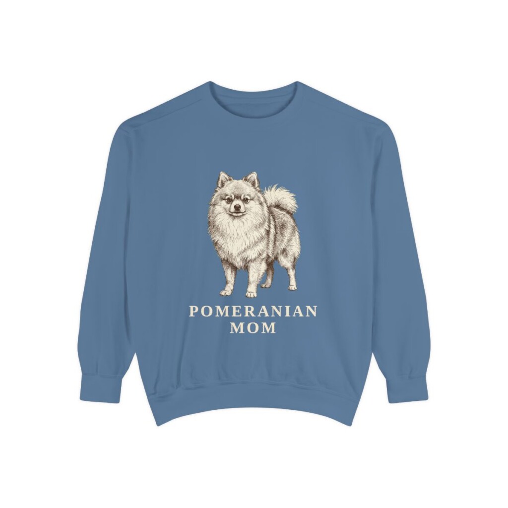 Pomeranian Mom Sweatshirt, Blue Jean, front view
