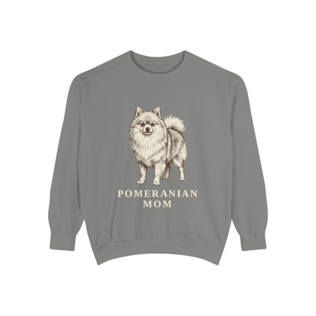 Pomeranian Mom Sweatshirt, Grey, front view