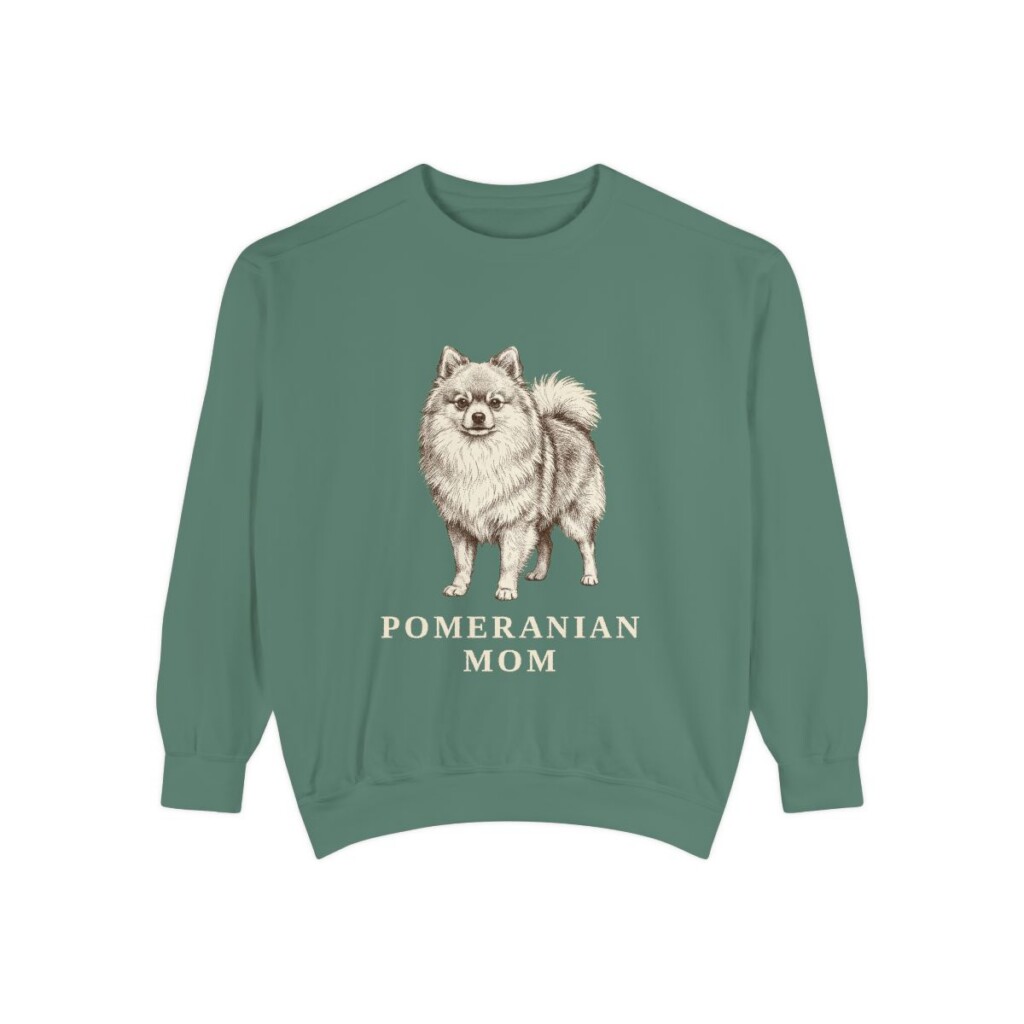 Pomeranian Mom Sweatshirt, Light Green, front view