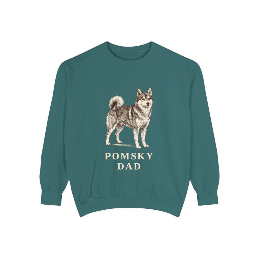 Pomsky Dad Sweatshirt, Blue Spruce, front view