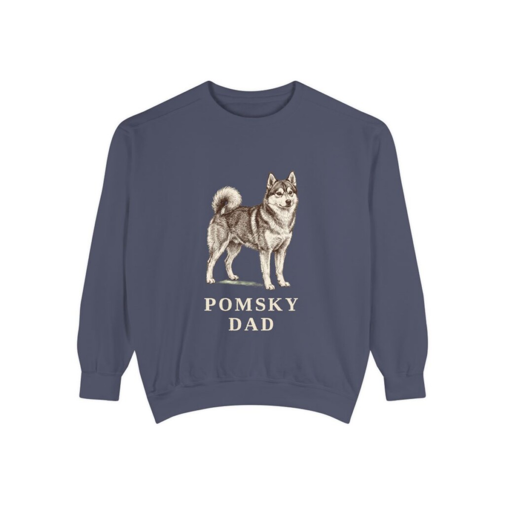 Pomsky Dad Sweatshirt, Denim, front view