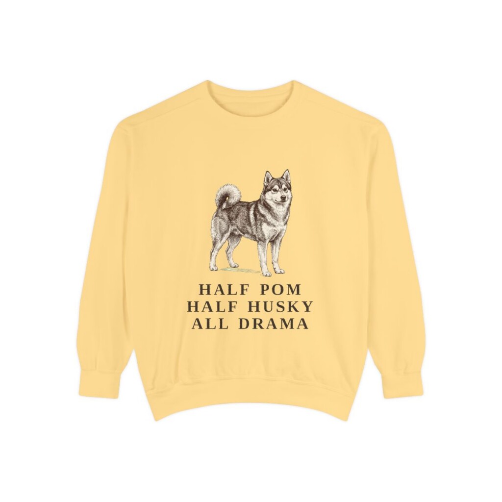 Pomsky Humor Sweatshirt, Butter, front view