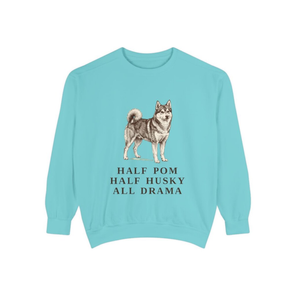 Pomsky Humor Sweatshirt, Chalky Mint, front view