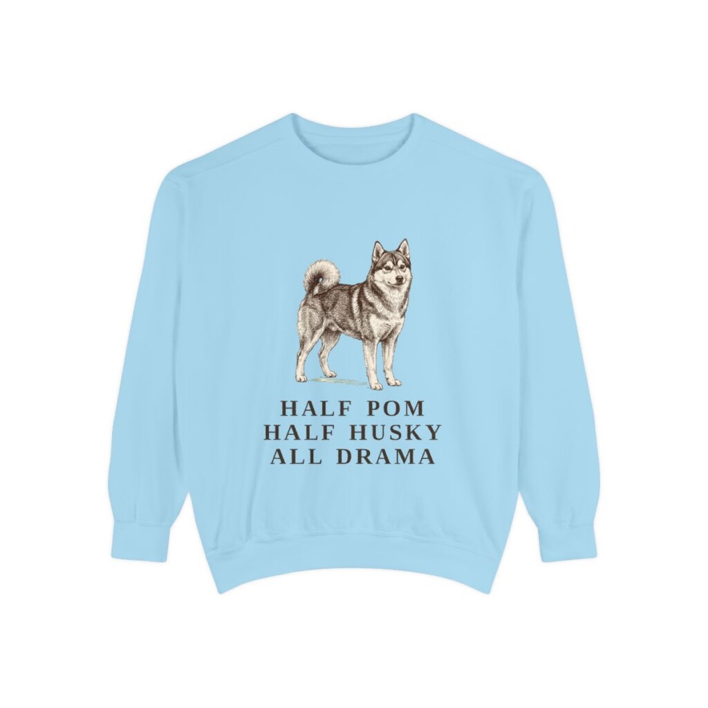 Pomsky Humor Sweatshirt, Chambray, front view
