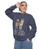 Pomsky Humor Sweatshirt, Denim, person 2 context