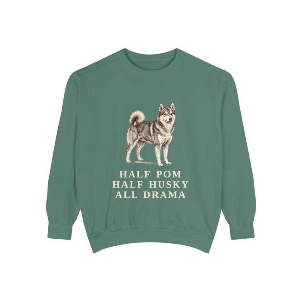 Pomsky Humor Sweatshirt, Light Green, front view