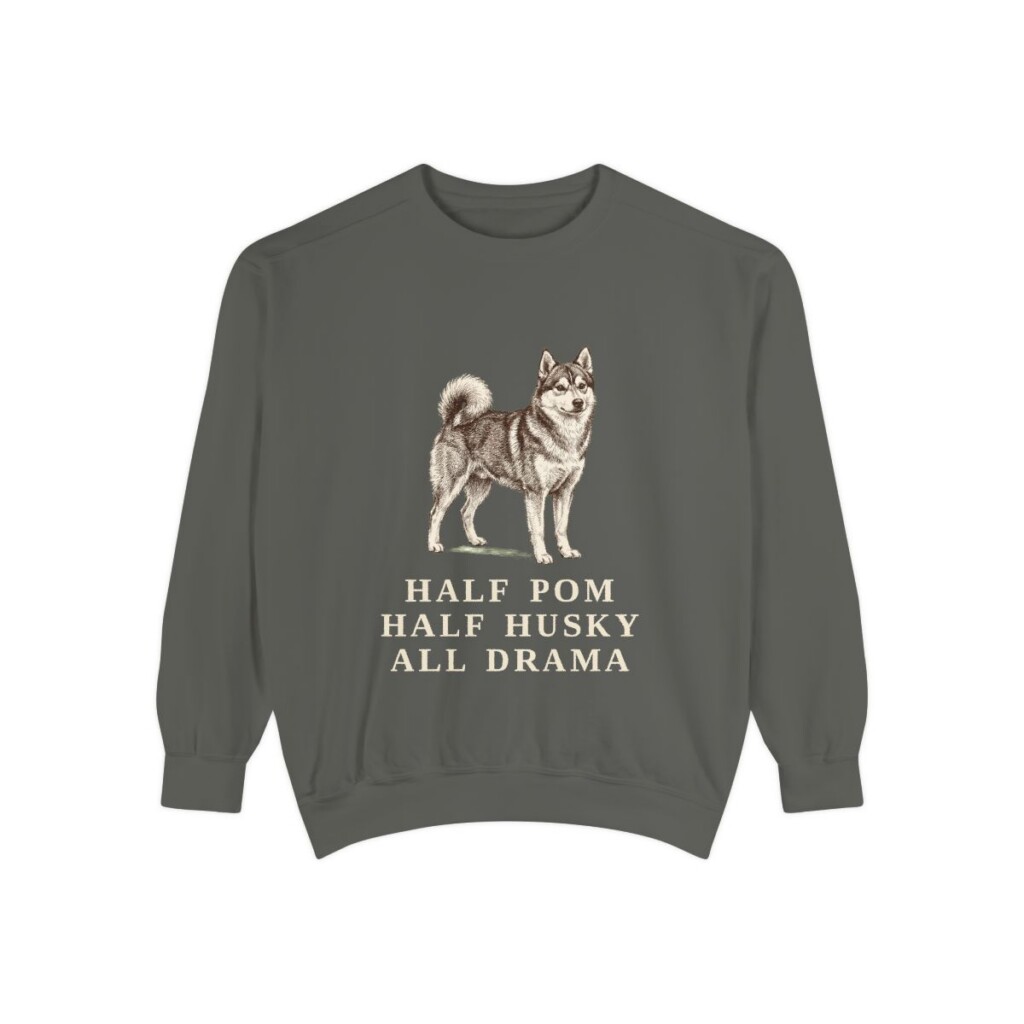 Pomsky Humor Sweatshirt, Pepper, front view