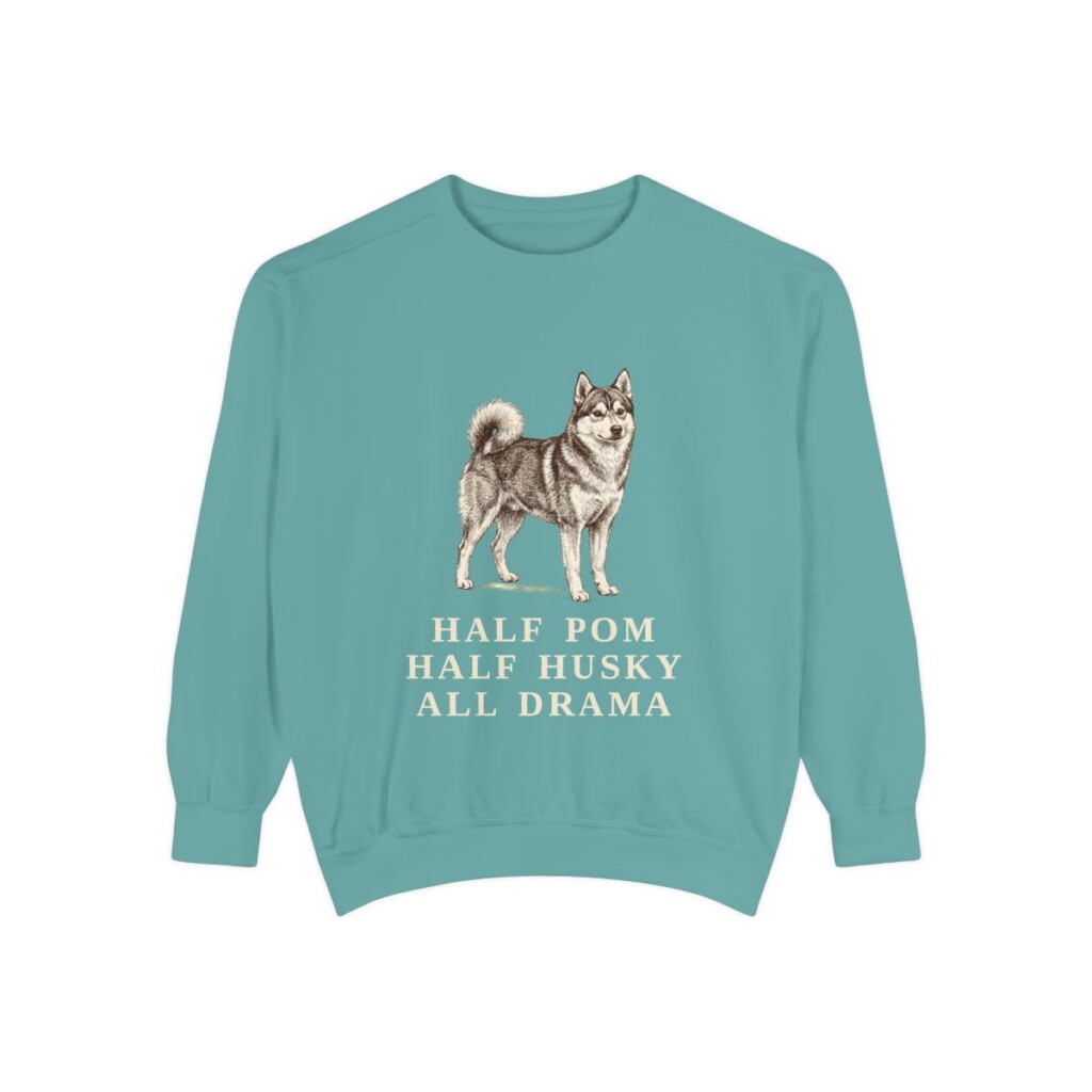 Pomsky Humor Sweatshirt, Seafoam, front view
