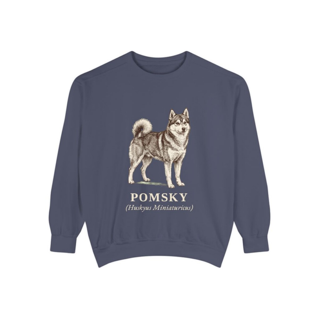 Pomsky Latin Sweatshirt, Denim, front view