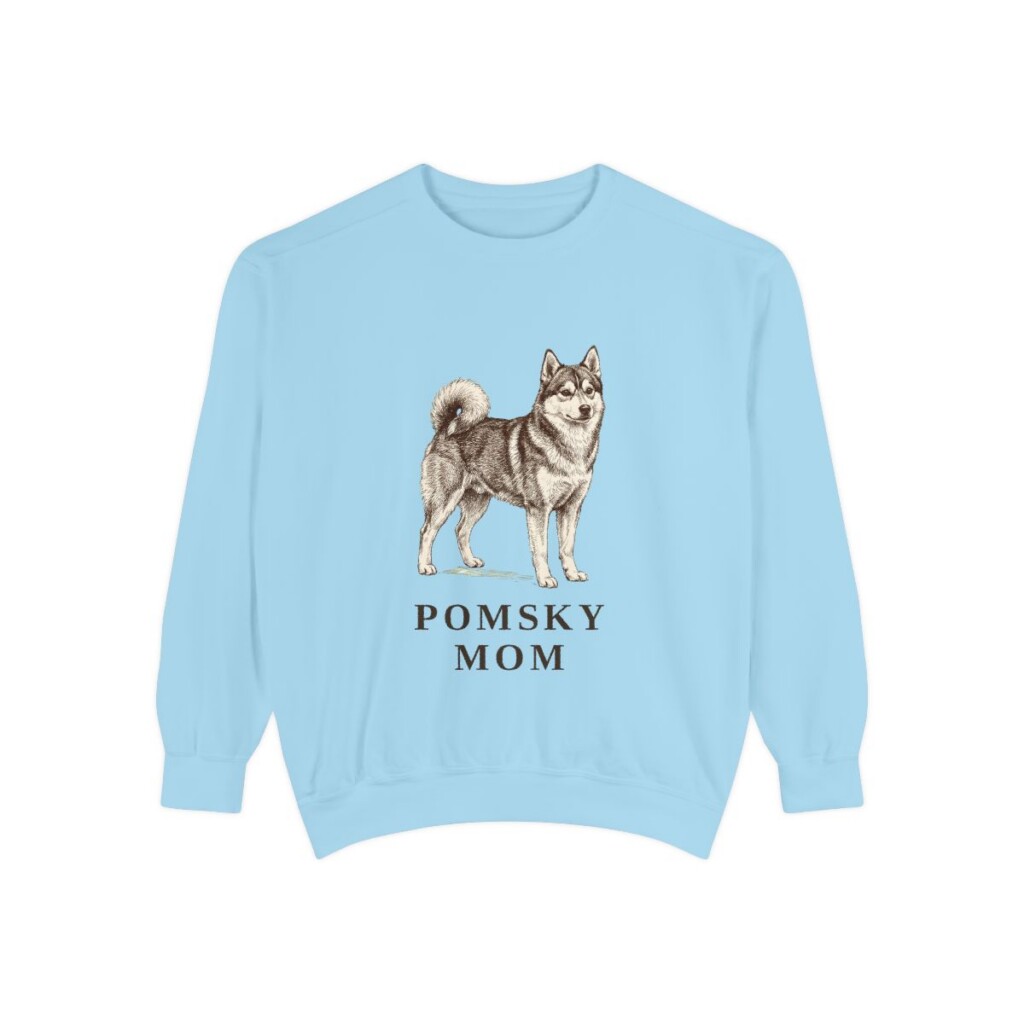 Pomsky Mom Sweatshirt, Chambray, front view