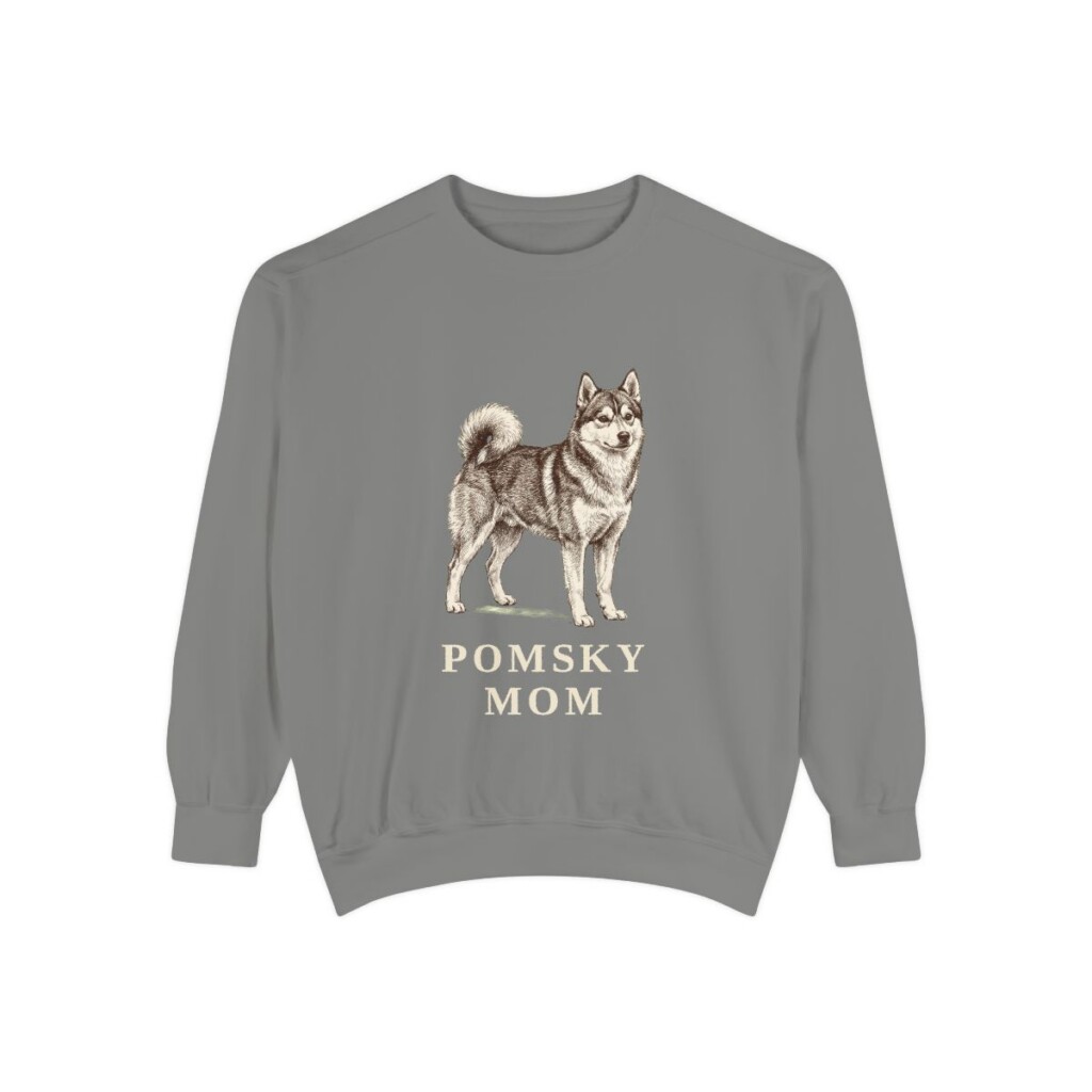 Pomsky Mom Sweatshirt, Grey, front view