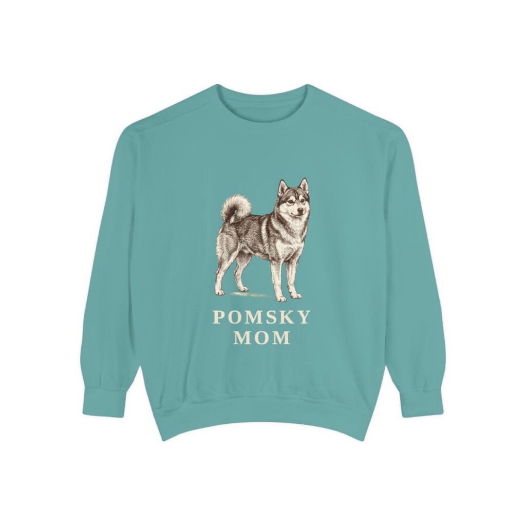 Pomsky Mom Sweatshirt, Seafoam, front view