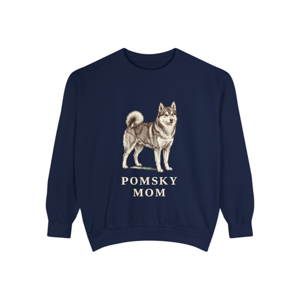 Pomsky Mom Sweatshirt, True Navy, front view