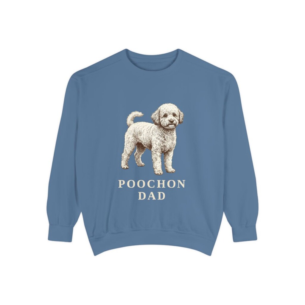 poochon-sweatshirt-dad-blue-jean Poochon Dad Sweatshirt, Blue Jean, front view