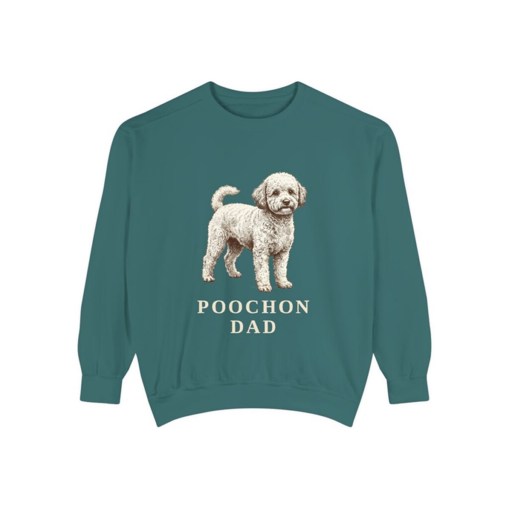 poochon-sweatshirt-dad-blue-spruce Poochon Dad Sweatshirt, Blue Spruce, front view