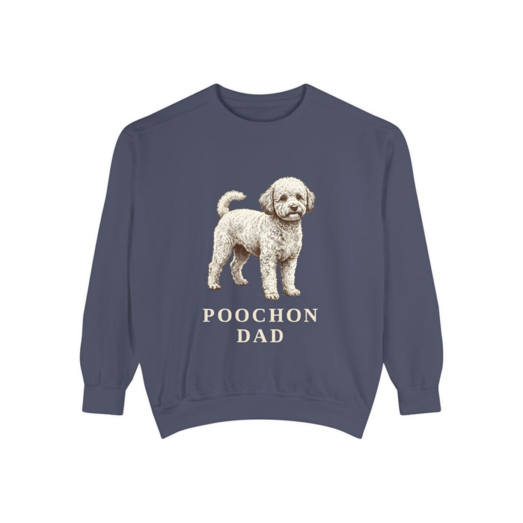 poochon-sweatshirt-dad-denim Poochon Dad Sweatshirt, Denim, front view