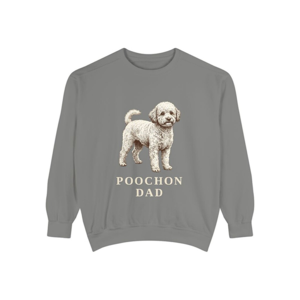 poochon-sweatshirt-dad-grey Poochon Dad Sweatshirt, Grey, front view