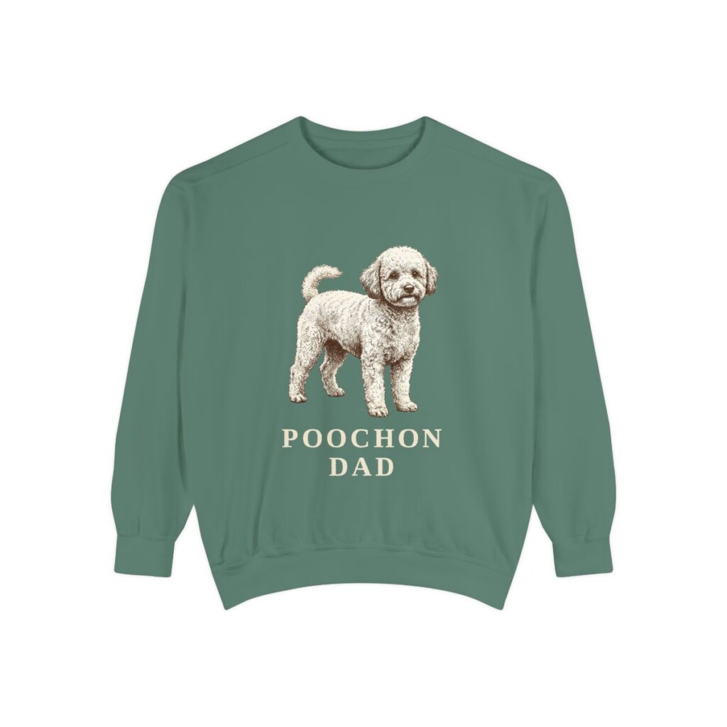 poochon-sweatshirt-dad-light-green Poochon Dad Sweatshirt, Light Green, front view