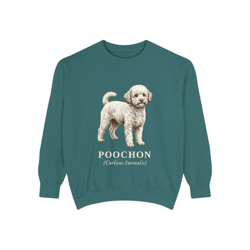 Poochon Latin Sweatshirt, Blue Spruce, front view