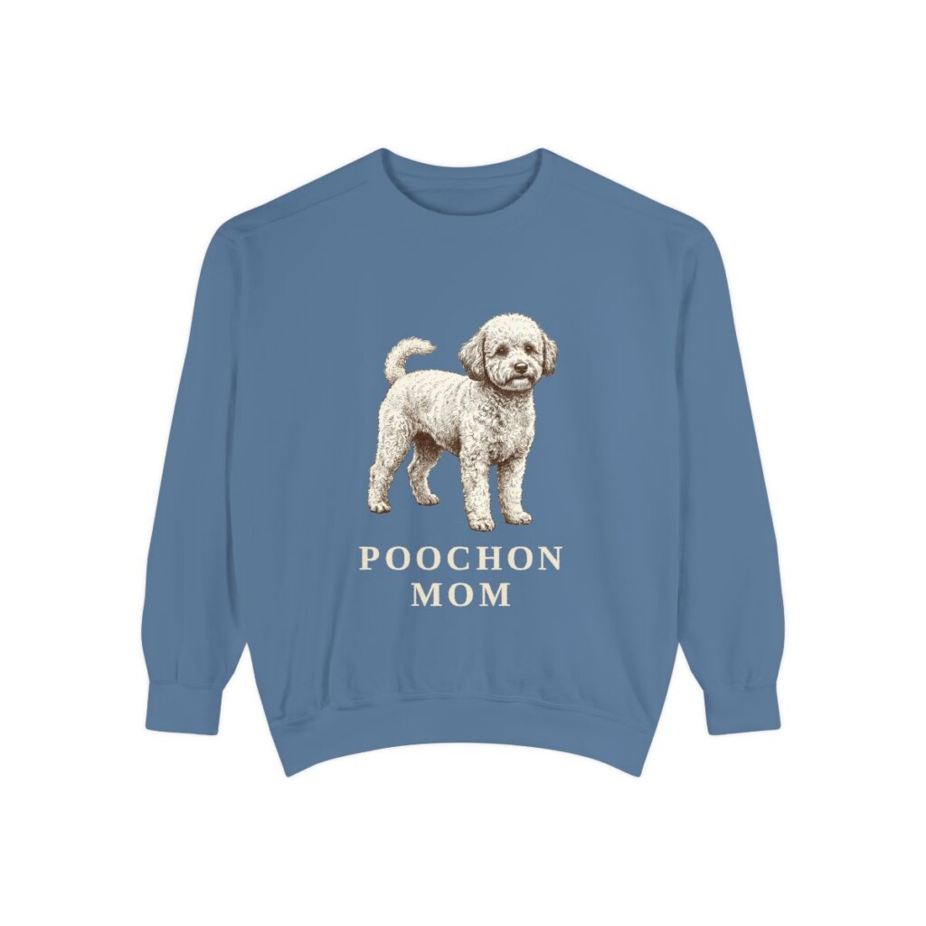 Poochon Mom Sweatshirt, Blue Jean, front view