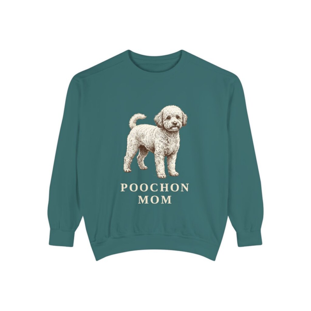 Poochon Mom Sweatshirt, Blue Spruce, front view