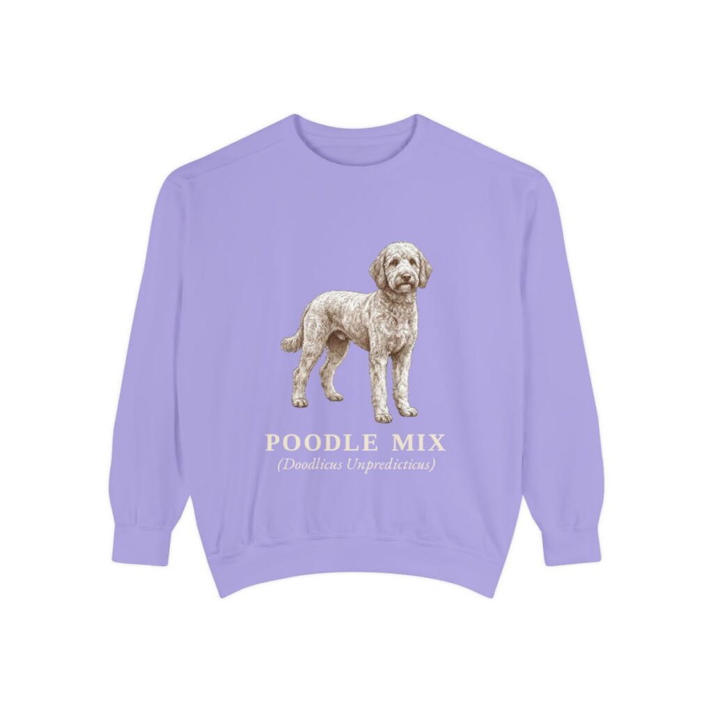Poodle Mix Latin Sweatshirt, Violet, front view