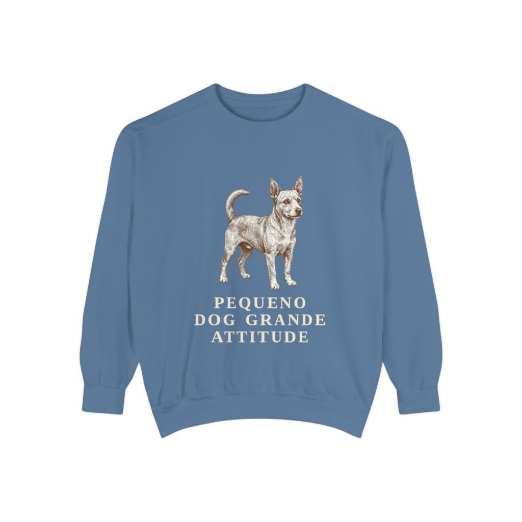 Portuguese Podengo Pequeno Humor Sweatshirt, Blue Jean, front view