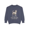 Portuguese Podengo Pequeno Humor Sweatshirt, Denim, front view