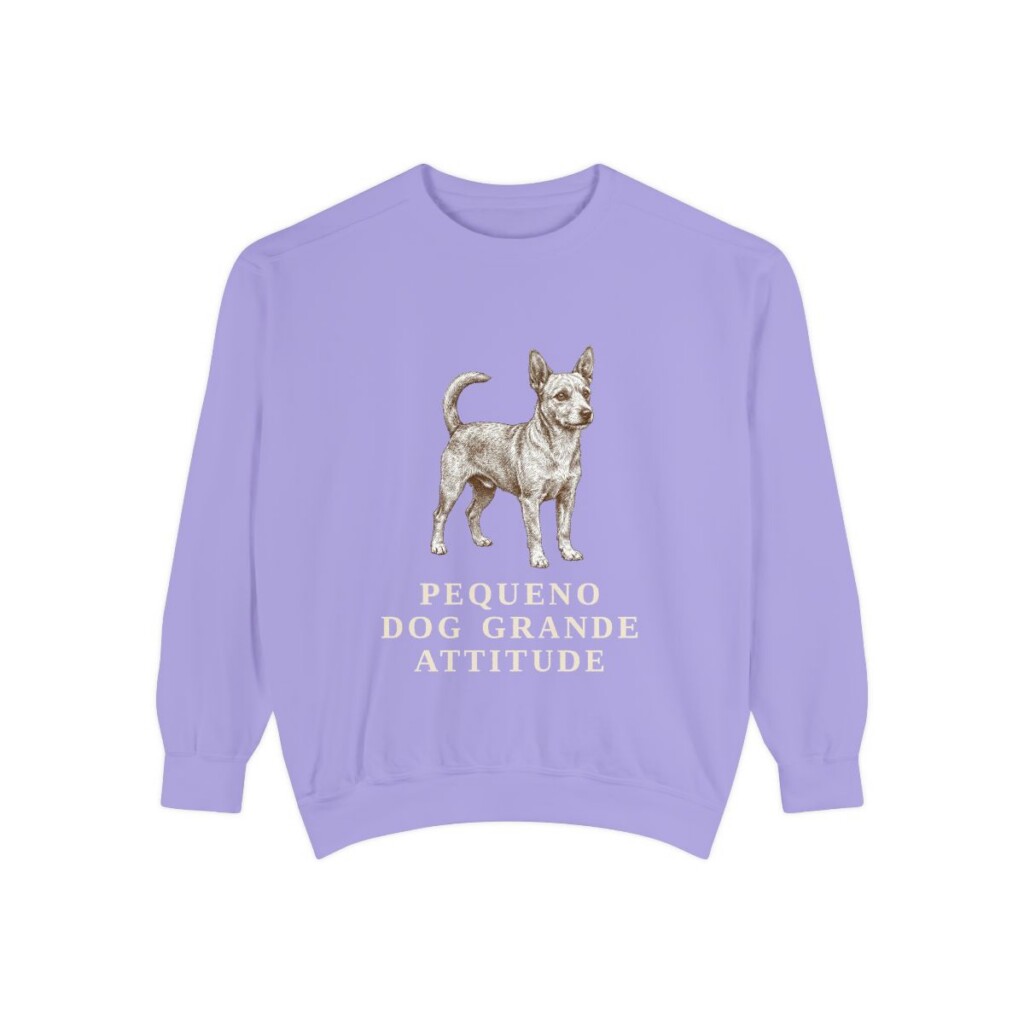 Portuguese Podengo Pequeno Humor Sweatshirt, Violet, front view