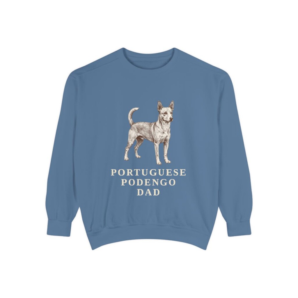 portuguese-podengo-sweatshirt-dad-blue-jean Portuguese Podengo Dad Sweatshirt, Blue Jean, front view