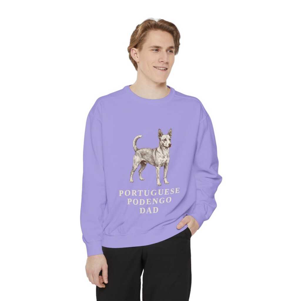 portuguese-podengo-sweatshirt-dad-violet-person-1-front Portuguese Podengo Dad Sweatshirt, Violet, person 1 front