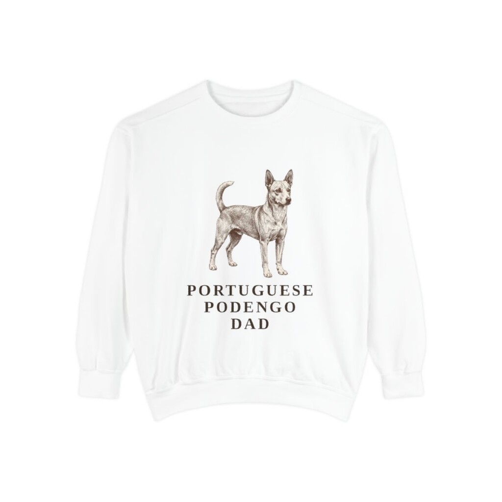 portuguese-podengo-sweatshirt-dad-white Portuguese Podengo Dad Sweatshirt, White, front view