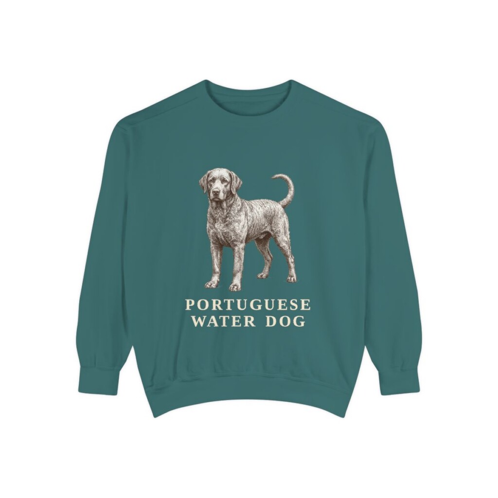 portuguese-water-dog-sweatshirt-blue-spruce Portuguese Water Dog Sweatshirt, Blue Spruce, front view
